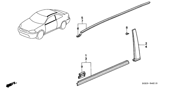1998 Honda Civic 2 Door EX (ABS) KA 4AT Molding Diagram
