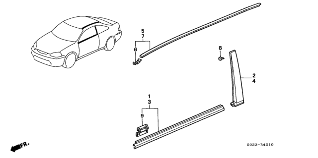 1996 Honda Civic Molding Assy., L. Roof Diagram for 74316-S02-003