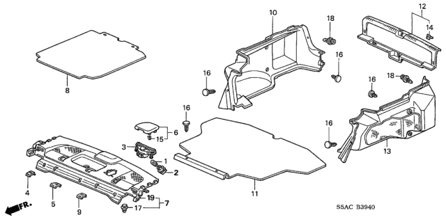 2005 Honda Civic 4 Door EX KA 5MT Rear Tray - Trunk Garnish Diagram