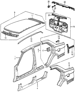 1984 Honda Accord 4 Door STD KA 5MT Outer Panel Diagram