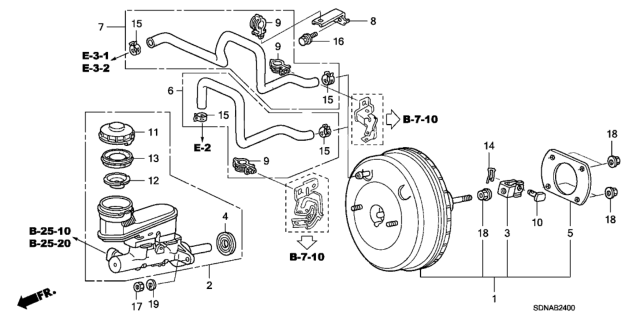 2007 Honda Accord 2 Door EXL KA 5MT Brake Master Cylinder  - Master Power Diagram