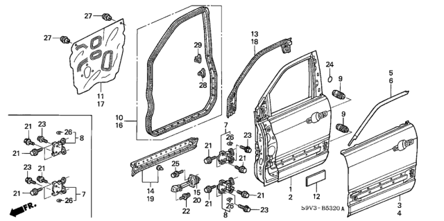 2004 Honda Pilot 5 Door EXL (RES) KA 5AT Front Door Panels Diagram