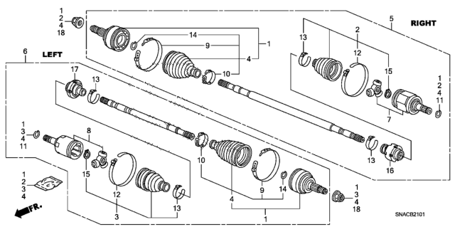 2010 Honda Civic 4 Door EX-L (NAVIGATION) KA 5AT Driveshaft Diagram