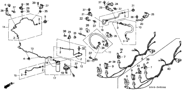 1989 Honda Accord A/C Hoses - Pipes Diagram