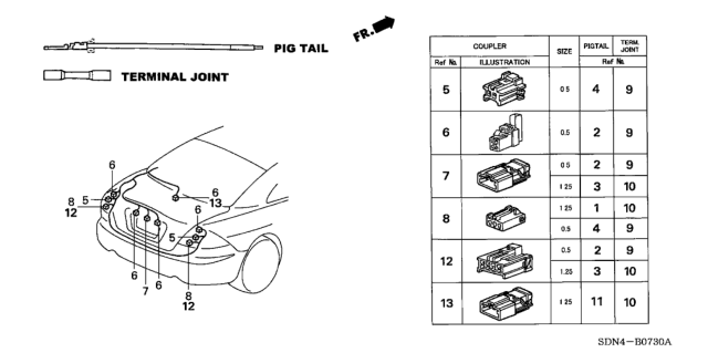 2003 Honda Accord Electrical Connector (Rear) Diagram