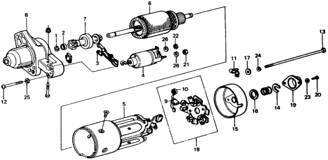 1977 Honda Civic Starter Motor Components (Denso) Diagram