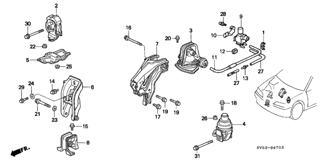 1997 Honda Accord 5 Door LX KL 4AT Engine Mount Diagram