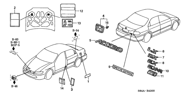 2002 Honda Accord Emblems - Caution Labels Diagram