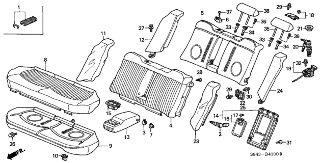 1999 Honda Accord 4 Door LXV6 KA 4AT Rear Seat Diagram
