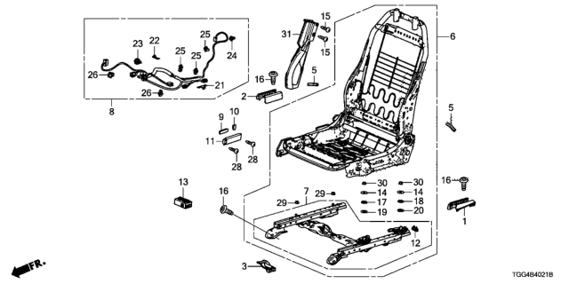 2017 Honda Civic Front Seat Components (Passenger Side) (4Way Power Seat) Diagram