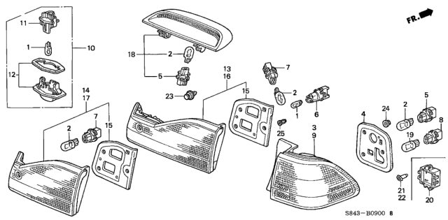 1998 Honda Accord Lamp Unit, R. Tail Diagram for 33501-S84-A01