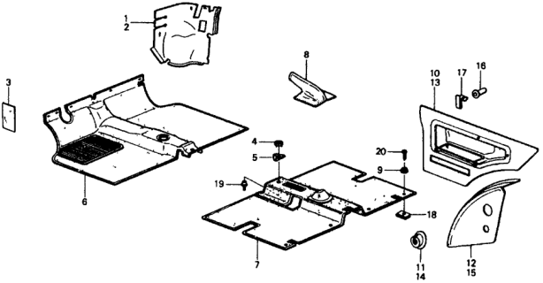 1979 Honda Civic Floor Mat - Side Cowl Trim Diagram