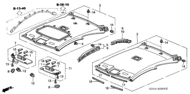 2004 Honda Accord 2 Door LX KA 5MT Roof Lining Diagram
