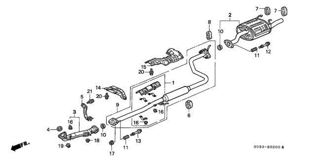 1996 Honda Civic Muffler Set, Exhuast Diagram for 18030-S00-C20