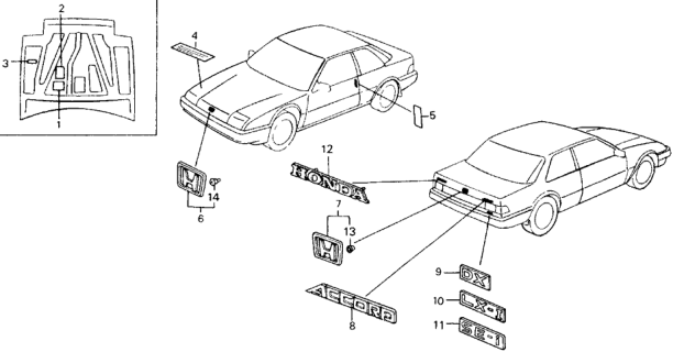 1989 Honda Accord 2 Door SEI KA 5MT Emblems Diagram
