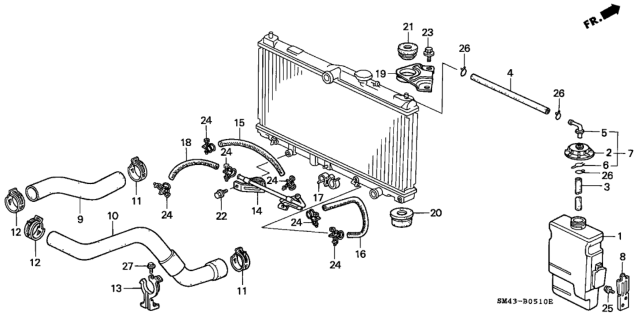 1990 Honda Accord 4 Door DX KL 5MT Radiator Hose Diagram