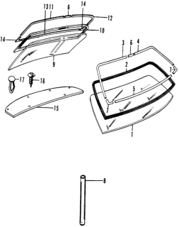 1975 Honda Civic 3 Door ** (1200) ** HMT Windshield - Rear Window Diagram