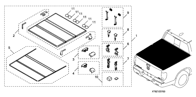 2019 Honda Ridgeline 4 Door RTL (AWD) KA 6AT Tonneau Hard Cover Diagram
