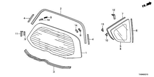 2013 Honda Fit EV Glass, L. Quarter (Green)(Agc) Diagram for 73551-TF0-Y01