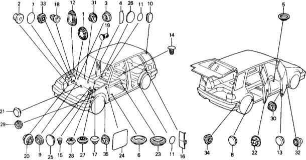 1989 Honda Civic 5 Door ** (WAGOVAN) KA 5MT Grommet - Plug Diagram