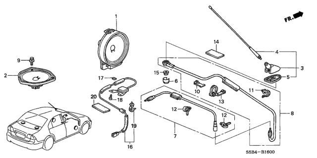 2003 Honda Civic 4 Door MX (HYBRID) KL CVT Antenna - Speaker Diagram