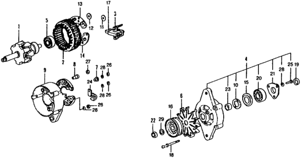 1976 Honda Civic 5 Door ** KL 4MT Alternator Components (For Use With A/C) Diagram
