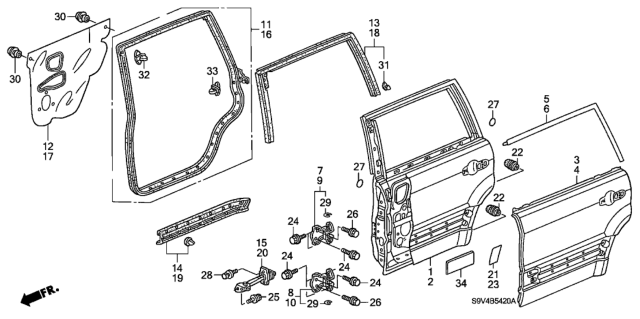 2005 Honda Pilot Panel, L. RR. Door (DOT) Diagram for 67550-S9V-A90ZZ