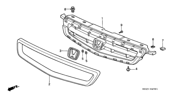 2000 Honda Civic Molding, FR. Grille *NH592P* (STARLIGHT BLACK PEARL) Diagram for 71122-S02-003ZB