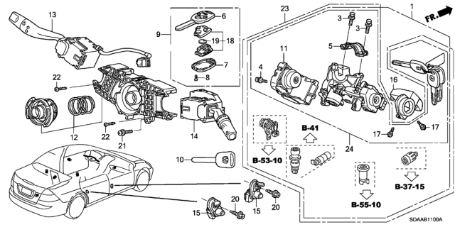 2007 Honda Accord Key, Immobilizer & Transmitter (Blank) Diagram for 35118-SDA-A11