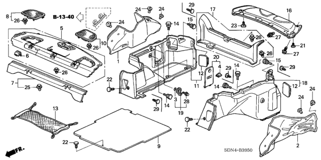 2003 Honda Accord 2 Door EX (V6) KL 5AT Rear Tray - Trunk Side Garnish Diagram