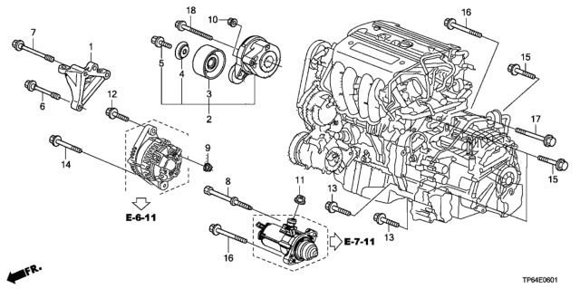 2013 Honda Crosstour 5 Door EXL (4 CYLINDER) KA 5AT Alternator Bracket  - Tensioner (L4) Diagram