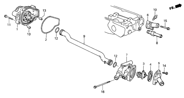 1986 Honda Civic Water Pump - Thermostat Diagram