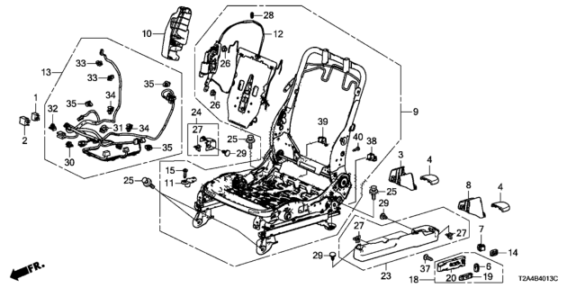 2016 Honda Accord 4 Door SPORT KA CVT Front Seat Components (Driver Side) (Power Seat) (Tachi-S) Diagram