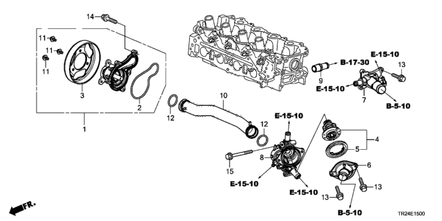 2013 Honda Civic Water Pump Assembly Diagram for 19200-RW0-003