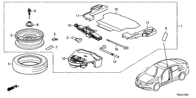 2020 Honda Civic 4 Door SI KA 6MT Temporary Wheel Kit Diagram