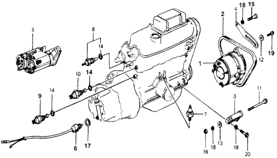 1978 Honda Accord Starter - Alternator - Sensor Diagram