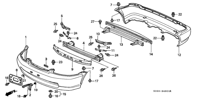 1998 Honda Civic 3 Door CX KA 4AT Bumper Diagram