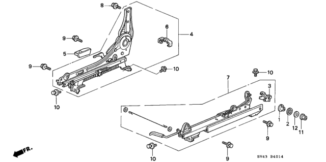 1995 Honda Accord 4 Door V6 LX (ABS/V-6) KA 4AT Front Seat Components (Passenger Side) Diagram