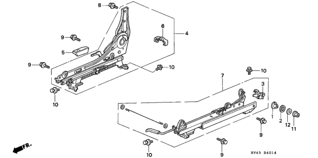 1996 Honda Accord Front Seat Components (Passenger Side) Diagram