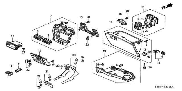 2005 Honda Civic Bracket, Center Panel Diagram for 77255-S5A-000