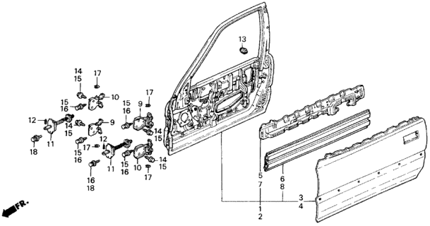 1991 Honda Civic 3 Door SI KA 5MT Door Panel Diagram
