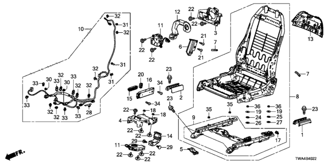 2020 Honda Accord Hybrid Front Seat Components (Passenger Side) (Power Seat) (TS Tech) Diagram
