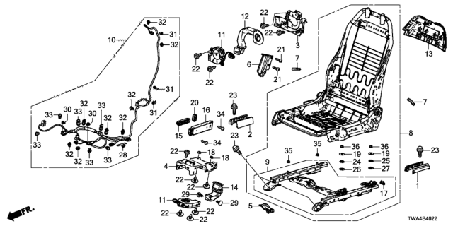 2018 Honda Accord Hybrid Cord, R. FR. Power Seat Diagram for 81206-TVA-L01