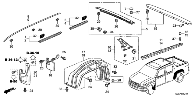 2014 Honda Ridgeline Garnish Set, RR. Roof *NH797M*(Include Antenna) (MODERN STEEL METALLIC) Diagram for 74300-SJC-305ZU