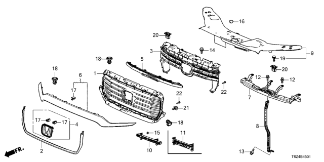 2021 Honda Ridgeline 4 Door RTL (-E) KA 9AT Front Grille Diagram