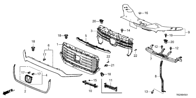 2021 Honda Ridgeline BASE, FR- GRILLE Diagram for 71121-T6Z-A70