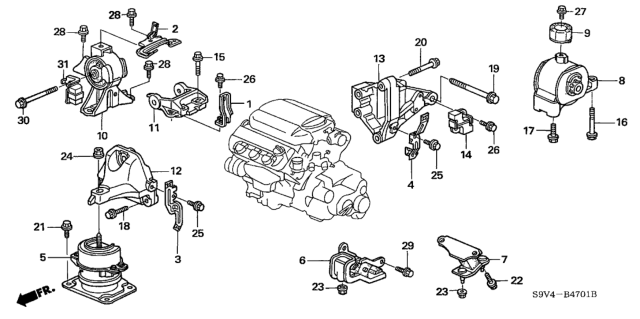 2005 Honda Pilot 5 Door EXL (RES) KA 5AT Engine Mounts Diagram