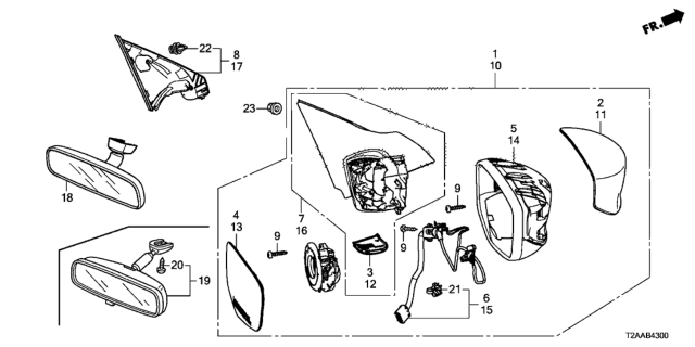 2017 Honda Accord Mirror Assembly, Driver Side Door (Obsidian Blue Pearl) (R.C.) Diagram for 76250-T2F-A31ZJ