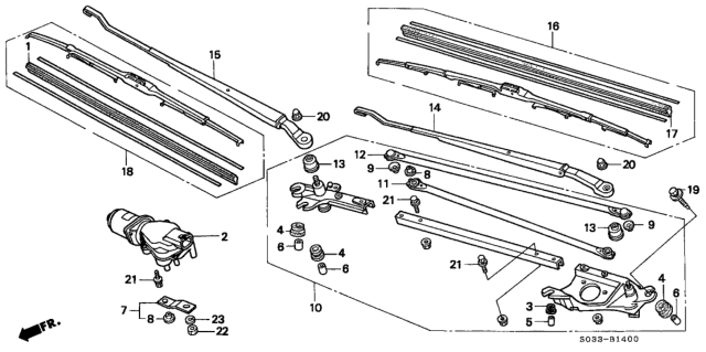 1998 Honda Civic 3 Door CX KA 4AT Front Windshield Wiper Diagram