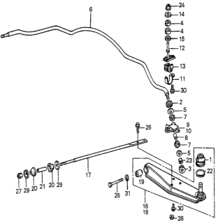 1984 Honda Accord Bracket, Right Front Stabilizer End Diagram for 51305-SA5-020